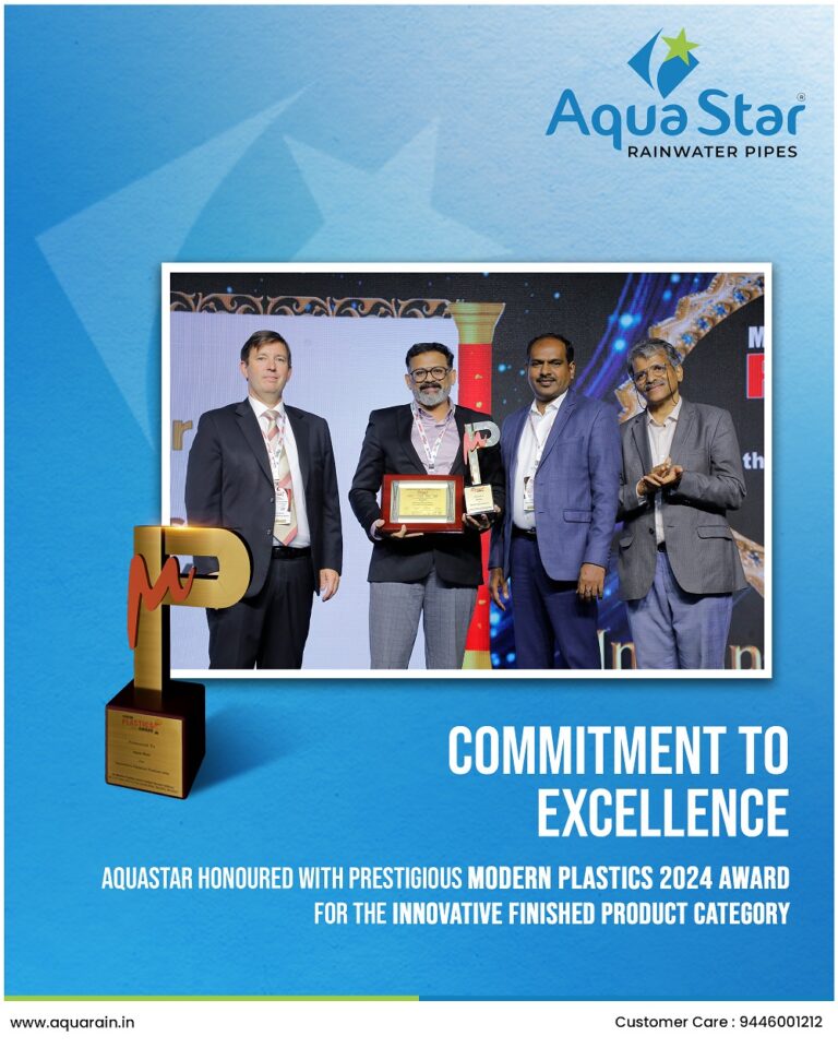 Aqua Star’s MD Mr. Seejo Ponnore was Honored with the Modern Plastic Award 2024 for the Innovative Finished Product Category